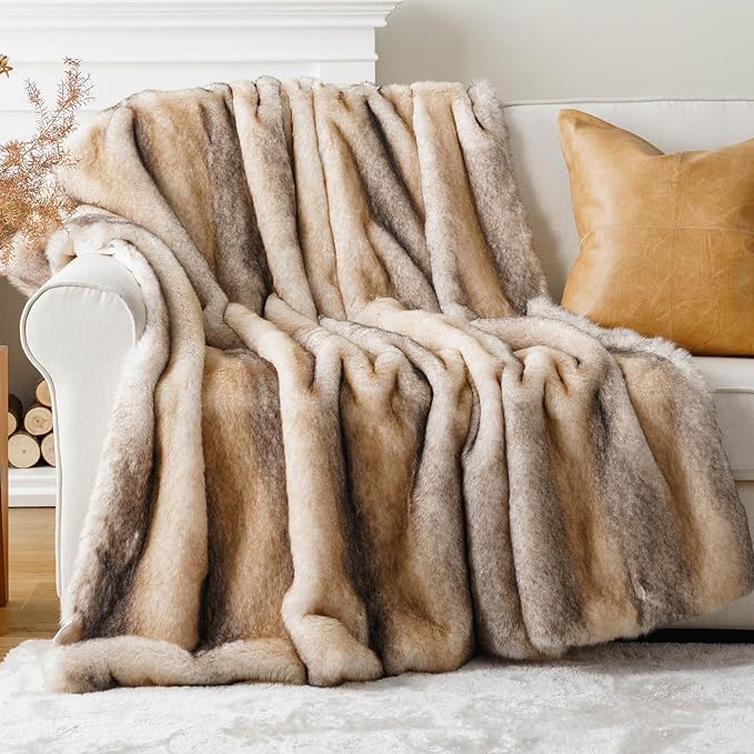 BATTILO HOME Luxury Mink Faux Fur Throw Blanket, Large Soft Cozy Warm Fur Blanket for Bed, Sofa, Couch, Chair, Thick Fur Throw and Blankets for Home Decor, 60"x80"