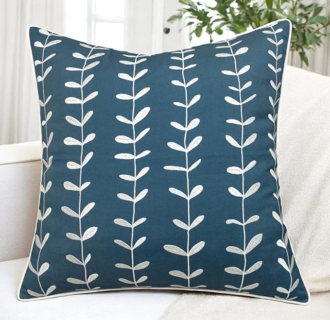 VAGMINE Embroidered Lollipop Pillow Cover - 20x20 Inches Square - 100% Cotton Teal Decorative Cushion Cover - Subtle Modern Pattern - Vibrant Accent for Sofa, Bed, Chair, Living Room