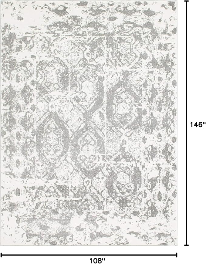 Unique Loom Rosso Collection Vintage, Geometric, Bohemian, Traditional, Distressed, Southwestern Area Rug, Rectangular 9' 0" x 12' 0", Light Gray/Ivory