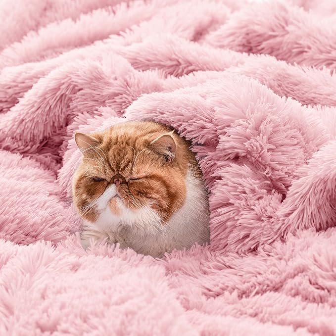 Bedsure GentleSoft Fluffy Pink Throw Blanket, Pink Decor Cozy Gifts for Teenage Girls, Soft Fuzzy Plush Thick Warm Furry Sherpa Fleece Faux Fur Throw Blanket for Couch, Cute Stuff for Women, 50x60