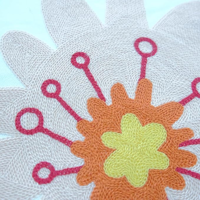 Embroidered Decorative Throw Pillow Cover, 18"x18" Set of 2, Farmhouse Pillowcase Pink Red Flower Knit Pattern Cotton Canvas Cushion Case Square Floral Pillow Case for Sofa Couch Bed Living Room…