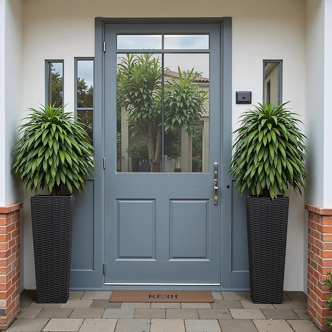 Devoko Resin Tall Planters for Outdoor Plants Set of 2, Large Taper Outdoor Planter Pots with 4 Drainage Holes, Flower Pots Modern Decor for Porch, Patio, Backyard, Home Garden (Black, 24")