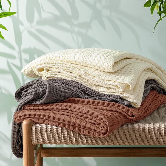 PHF Cooling Waffle Blanket Twin Size, Lightweight 60% Rayon Derived from Bamboo & 40% Cotton Breathable Blanket for Hot Sleepers, Soft and Luxury for Bed Couch and Sofa, 66"x90", Dark Grey