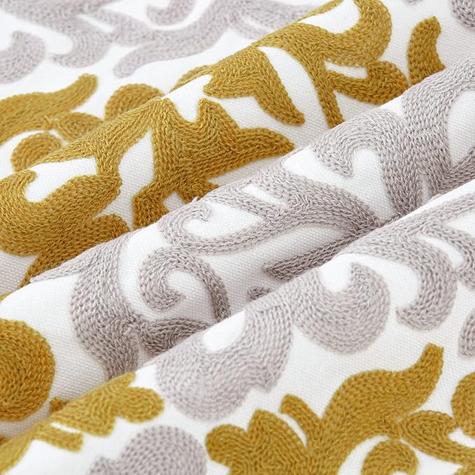 HWY 50 Mustard Yellow Decorative Throw Pillow Covers 18x18 Inch (1 Piece), Embroidered Cotton Farmhouse Cushion Cover Pillow Case for Sofa Couch Living Room Bed Bedroon, Floral Geometric