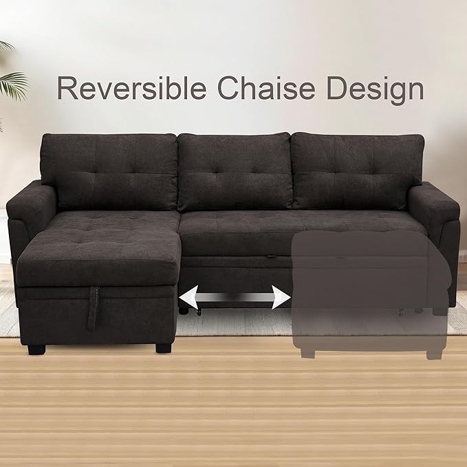 Naomi Home Transform Any Space: Sleeper Sectional Sofa with Convertible Sofa Bed & Inviting Chaise. Find Tranquil Comfort with Stress-Relieving Design & Durable Cushions - Espresso/Velvet