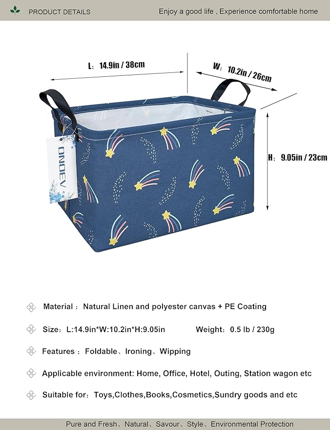 Rectangular Folding Laundry Basket,waterproof Canvas Basket,gift basket,Suitable for children's room,Office,Clothes,Toys Storage(Blue Meteor)