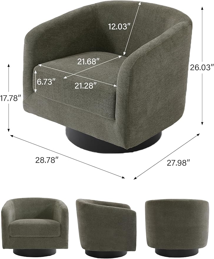 Swivel Barrel Accent Chair, Modern Round Chenille Fabric Arm Chair for Living Room, Bedroom, Comfy Club Reading Chairs for Adults(Chenille Fabric, Tan, Set of 2