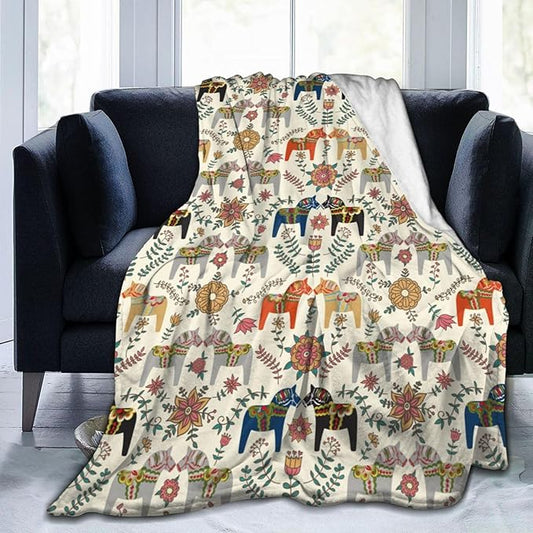Swedish Dala Horses Throw Blanket Soft Fleece Blanket Men Women Gift for Kids Boys Girls for Party Couch Sofa Bed Deco Blankets 50x40