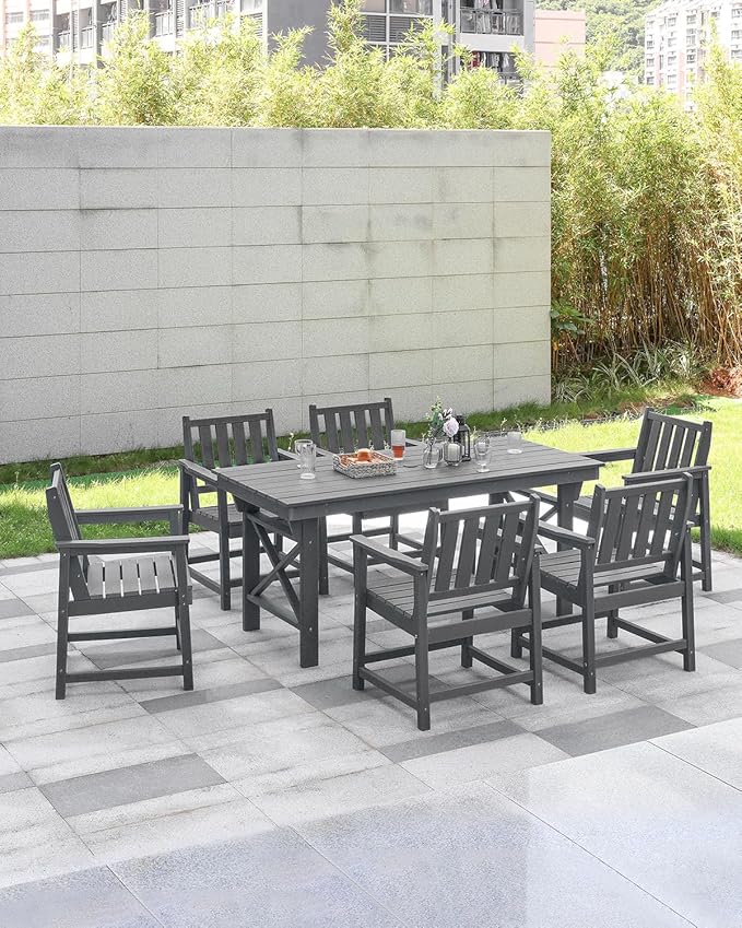 Patio Dining Chair Set of 2, HDPE Outdoor Dining Chair, Ergonomic HDPE Dining Chairs with Deep Seating, All Weather Outdoor Chairs Furniture for Backyard, Deck, Garden, Poolside, Smoke Gray