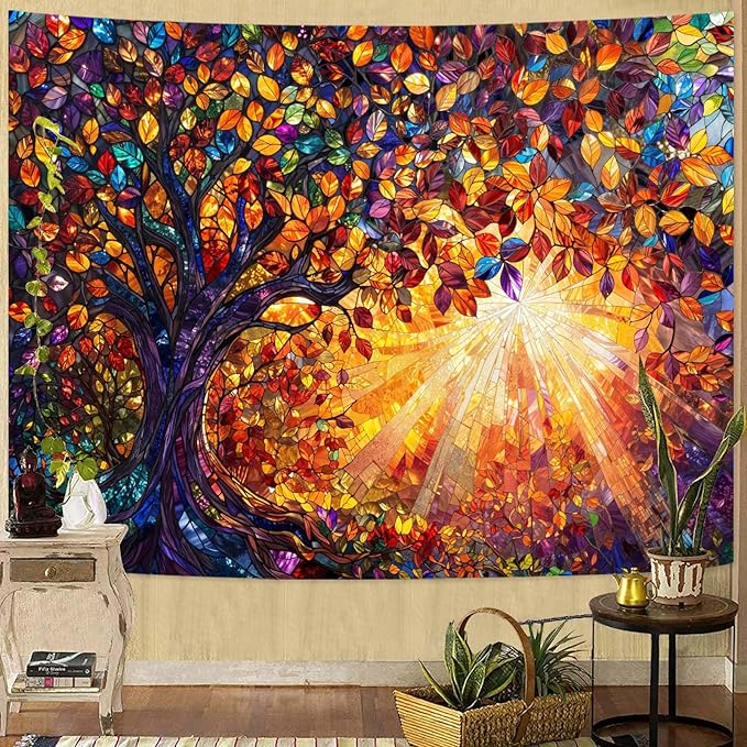 Lunerfex Tree of Life Tapestry Stained Glass Tapestry Wall Decor Tapestries for Bedroom Art Tapestries Wall Hanging for Bedroom Living Room Glass-Tree-03 60"x80"