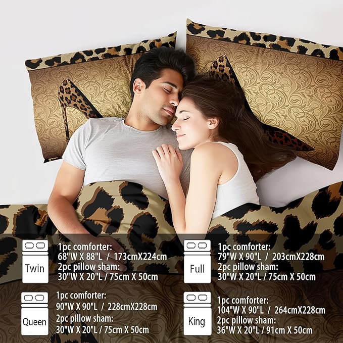 Leopard Comforter Set Full Girls,Sexy High Heel Comforter for Women,Leopard Print Bedding Set Full Adult,High Heel Quilt Bedroom Decor,African Animal Print Bedding Quilt