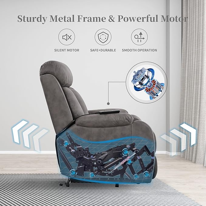 Power Lift Chair Recliners for Elderly, Modern Overstuffed Electric Seniors Recliner Chair with Remote Control Side Pocket for Living Room Bedroom (Dark Grey)