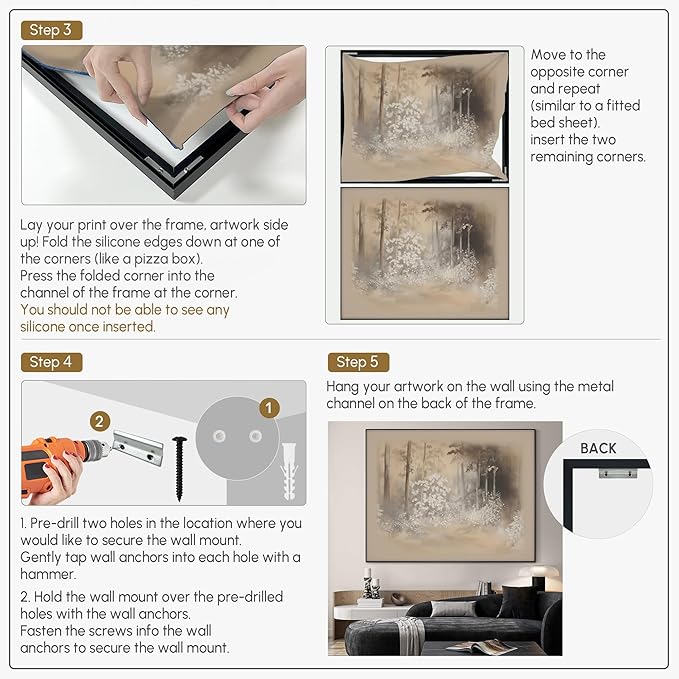 SIGNWIN 46"x60" Extra Large Framed Wall Art Misty Forest in Sepia Tones, Watercolor Woodland Landscape for Home Living Room Bedroom Decor (Frame Assembly Required)