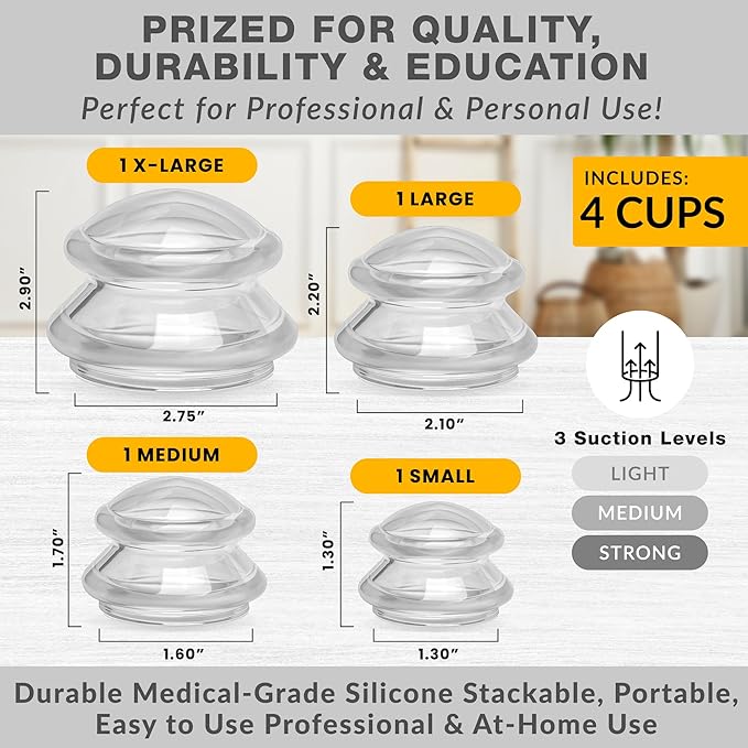 Lure Essentials Edge Silicone Cupping Set, Cupping Kit for Massage Therapy, Long Lasting Cups for Professional & Home Use, Body Sculpt Cup for Cellulite, Ultra Transparent Clear