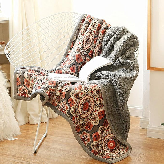 UKELER Flannel Sherpa Throw 80'' x 60''- Cute Floral Design Soft Plush Flannel Blanket Throws for Bed/Couch/Sofa/Office/Camping