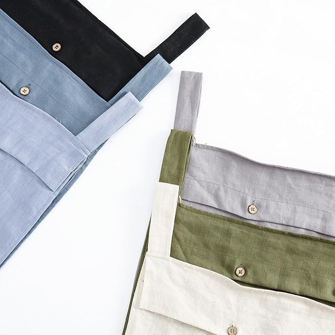 Linen Hanging Laundry Bag, 100% Linen Over The Door Laundry Hamper with Buttons and Zipper, Space Saving Door Hampers for Laundry Dirty Clothes Home Travel, Navy Blue