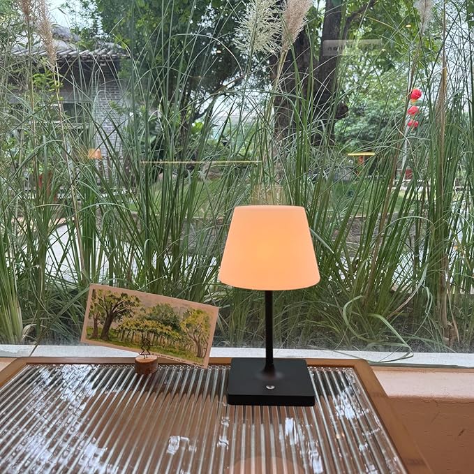 Outdoor Rechargeable Table lamp Cordless, Battery Operated Night Lights,Waterproof lamp for Shower,4000mAh LED 3 Colors Dimmable Touch Bedside Lamp for Coffee Shop Bath Patio -Black
