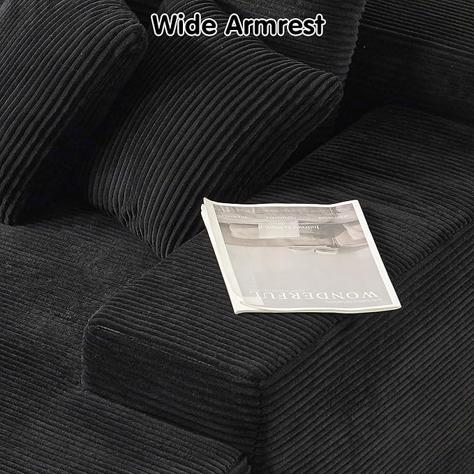 ovios 81" Oversized Sectional Double Lounge Chaise with Cloud Plush Sofa Bed, No Assembly Required, Fluffy Modern Sleeper Loveseat Chair for Indoor Living Room Bedroom Reading, Black (Corduroy Fabric)