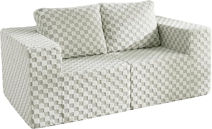 Modular Sectional Sofa 2 Seater Loveseat Modular Couch with Deep Seat Memory Foam Cloud Sofa Chair with Pillows Oversized Sectional Sofa for Living Room Bedroom (Plush GREYOLIVE, Loveseat)