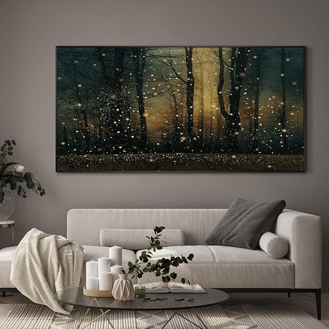SIGNWIN 36"x72" Extra Large Framed Wall Art Magical Firefly Forest at Twilight, Enchanted Nature Scene for Home Living Room Bedroom Decor (Frame Assembly Required)