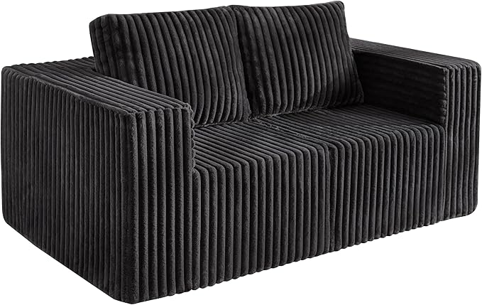 Modular Sectional Sofa 2 Seater Loveseat Modular Couch with Deep Seat Memory Foam Cloud Chair with Pillows Oversized Sectional Sofa for Living Room Bedroom (Strip Grey, Loveseat)