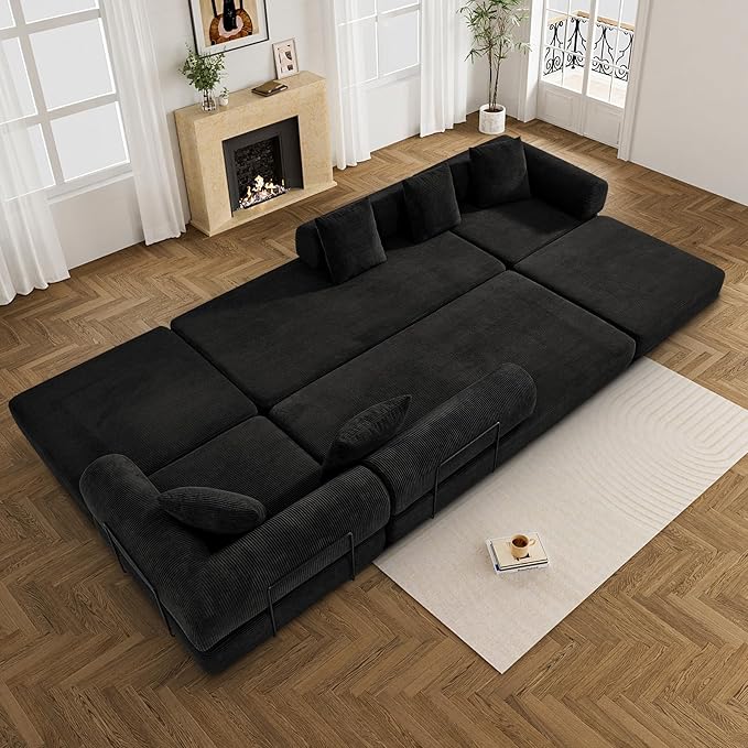 Modular Sectional Loveseat Sofa Cloud Boneless Couch, Modern Sleeper Sofa for Customizable Living Spaces, Cozy Modular Couch for Indoor Room, No Assembly Required, Black