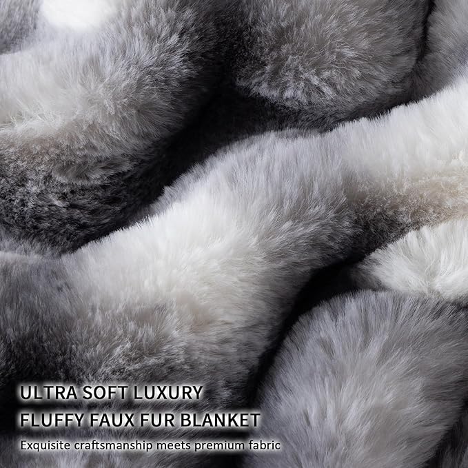 Cozy Faux Fur Throw Blanket for Couch-Warm Fuzzy Throw Blanket, Soft Plush Thick Bubble Blankets for Bedroom and Living Room, Furry Luxury Blanket, 50 x 60,Tie-Dye Grey