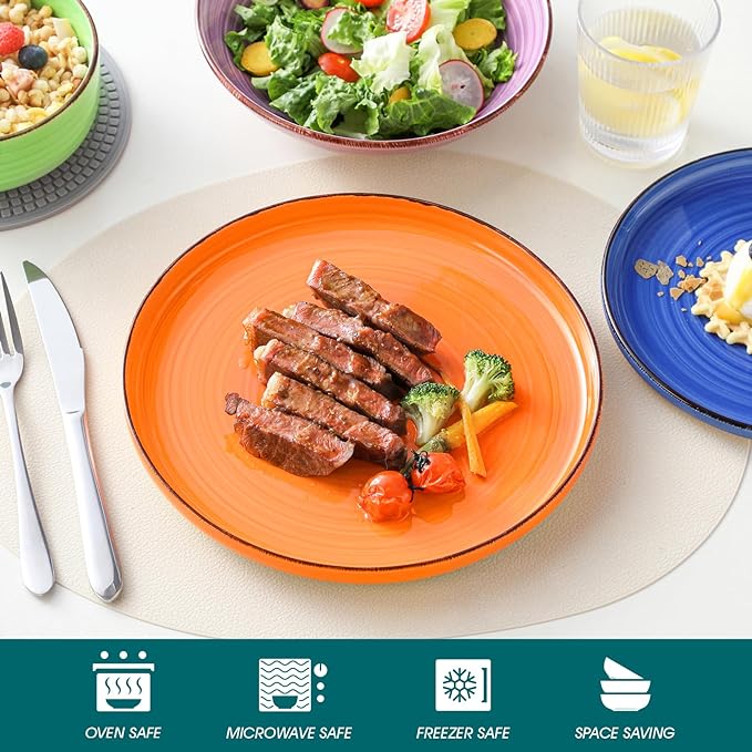 vancasso Bonita Dinnerware Sets 24 Pieces, Stoneware Dishes Set for 6, Dinner Platers with Bowls Set, Dinshwasher and Microwave Safe, Multicolor