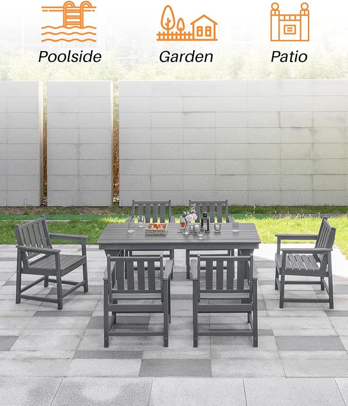 Patio Dining Chair Set of 2, HDPE Outdoor Dining Chair, Ergonomic HDPE Dining Chairs with Deep Seating, All Weather Outdoor Chairs Furniture for Backyard, Deck, Garden, Poolside, Smoke Gray