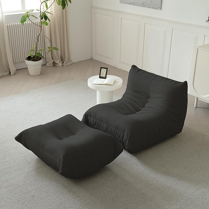 Luxury Ottomans, Modern Square Foot Rest for Sofa Couch Chair, Lazy Floor Seating, Fireside Bean Bag Chair, Tatami Sofa Lounger for Living Room, Bedroom, Office, Black