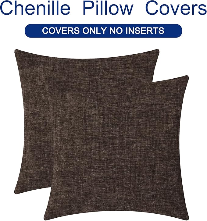 CaliTime Throw Pillow Covers Decorative 16 X 16 Inches Pack of 2 Cozy Chenille Cushion Cases for Couch Sofa Bed Living Room Home Coffee