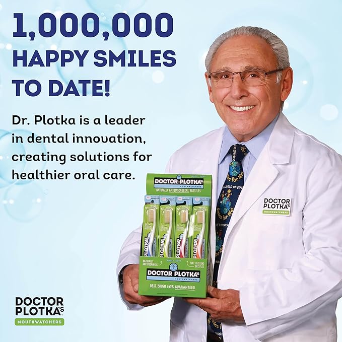 MOUTHWATCHERS Soft Flossing Toothbrushes, Value Pack of 4, Green, Manual Toothbrush for Adults, Ultra Clean, Good for Sensitive Teeth and Gums, by Dr. Plotka's