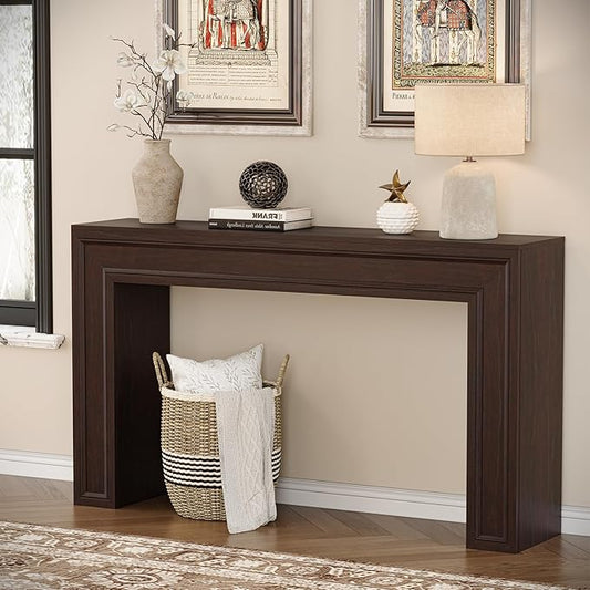 Rresyet 55 Inch Long Console Table, Sofa Table Behind Sofa, Wooden Entryway Table, Farmhouse Entryway Table for Entry, Hallway, Living Room (Cherry)