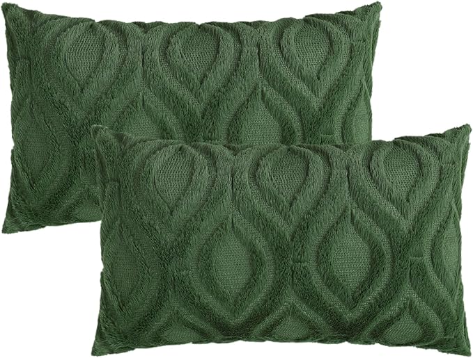 decorUhome Throw Pillow Covers 12x20 Inch Set of 2, Soft Plush Decorative Faux Fur Forest Elf Solid Couch Pillow Covers, Accent Farmhouse Neutral Lumbar Euro Pillow Cases for Sofa Bed Living Room
