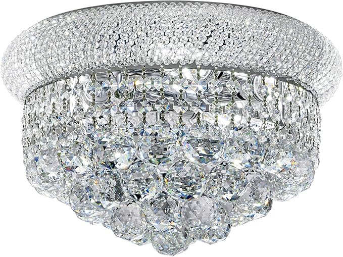Crystal Flush Mount Chandelier Ceiling Light Fixture for Living Room Dining Room Bedroom Foyer Entryway Hallway Closet Bathroom (Chrome, 9" H x14 D)