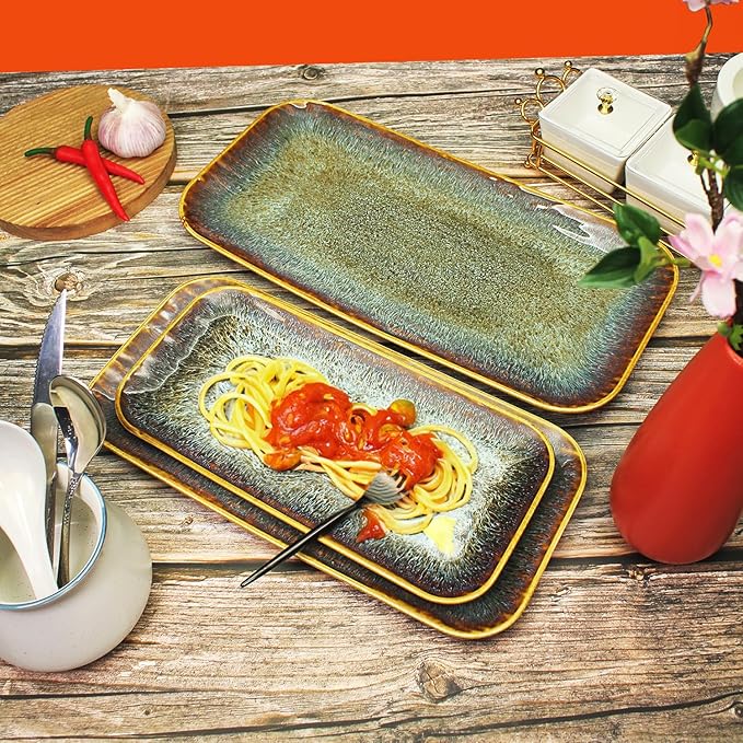 Porcelain Dinner Plates Platters Set of 2, for Fruit, dessert, snack platter, Bread, cupcake, Salad - Microwave, Dishwasher Safe, Scratch Resistant durable, Brown Reactive glaze