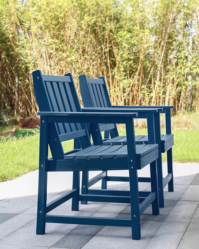 Patio Dining Chair Set of 2, HDPE Outdoor Dining Chair, Ergonomic HDPE Dining Chairs with Deep Seating, All Weather Outdoor Chairs Furniture for Backyard, Deck, Garden, Poolside, Navy