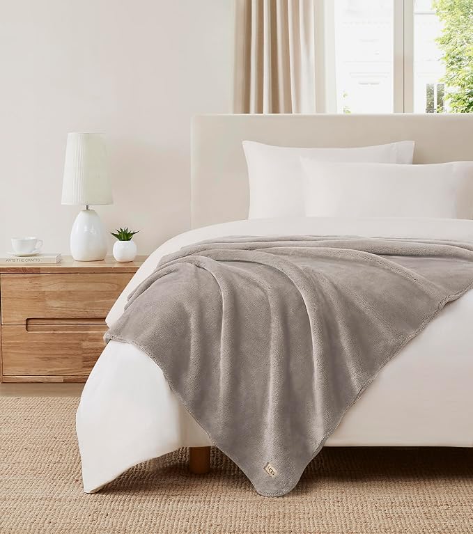 UGG Whitecap Plush Throw Blanket Fleece Lightweight Soft Throw for Couch or Bed Luxury Home Decor for Living Room Washable Hypoallergenic Blankets for Dorm Decor, 50-inch x 70-inch, Light Grey Seal