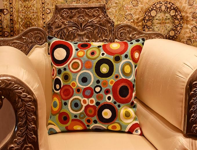 Turquoise Polka Dots Decorative Pillow Cover Contemporary Pillowcase Blue Modern Outdoor Chair Cushion Throw Sofa Couch Cushions Hand Embroidered Wool 18x18