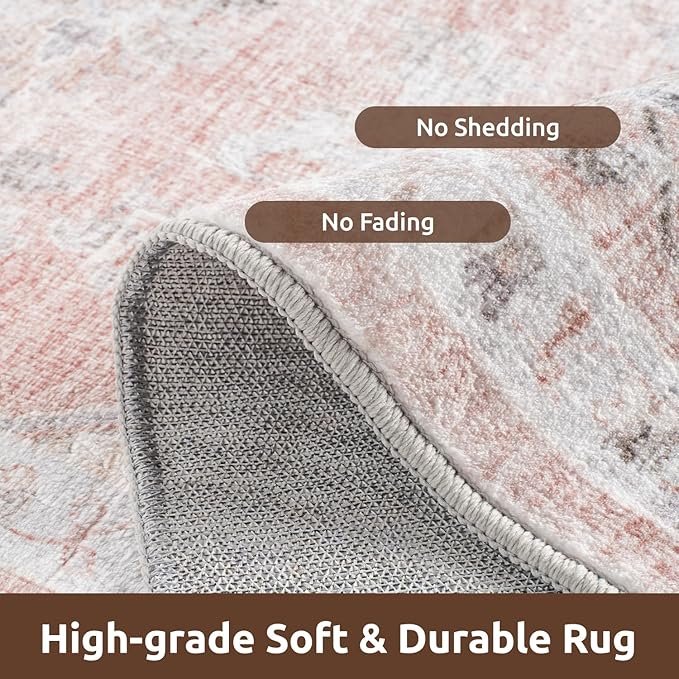 AMOAMI-Area Rug 5X7 Rugs for Living Room-Vintage Soft Pink Rugs for Bedroom-Non Slip Carpet-Machine Washable Rug for Dining Room Living Room Bedroom Office Under Table