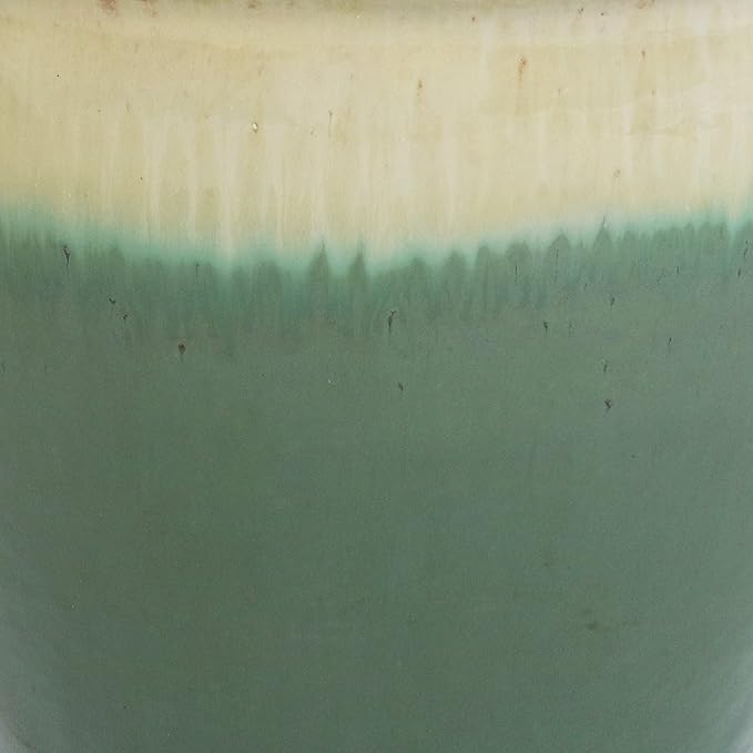 Sunnydaze Chalet Large Ceramic Plant Pot - Round Outdoor Glazed Ceramic Planter Pot with Drainage - Seafoam - 14.5"