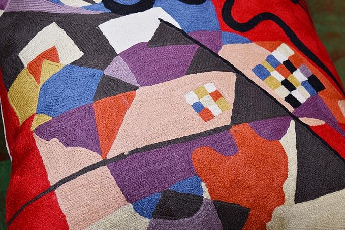 Kandinsky Modern Couch Pillow Cover - Red Flow | Abstract Pillows | Mid Century Chair Cushions | Handmade Wool Size 18x18