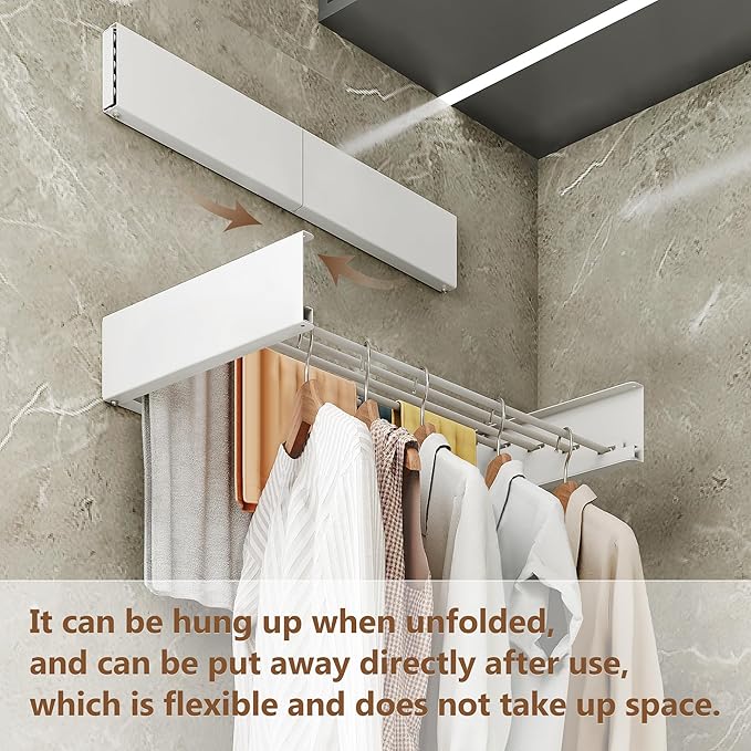 Wall Mounted Drying Rack,Drying Rack Clothing,Collapsible Hanger Racks for Laundry,Laundry Rack,Wall Mounted Clothes Rack (White, 32 Inch)