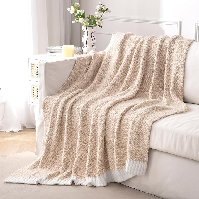 MIULEE Beige Super Soft Throw Blanket for Couch, Cozy Fluffy Warm Throws Knit Blankets for Sofa, Bed, Chair, Living Room, Camping, Picnic, 50 x 60 inch