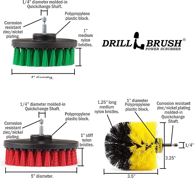 The Ultimate Drill Brush Cleaning Supplies Kit - Bathroom Accessories - Shower Cleaner - Bath Mat - Kitchen Accessories - Grout Cleaner - Dish Brush Set - Stove, Oven, Sink, Outdoor Drill Scrubber