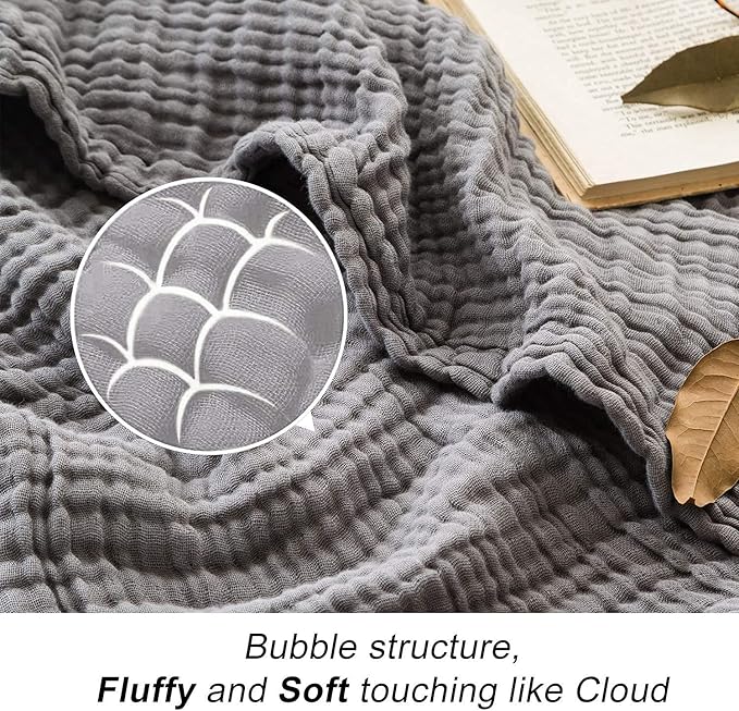 EMME Muslin Grey Twin Blanket 100% Cotton Bed Blankets for Adults and Baby 60"x80" Lightweight Soft Breathable All Season Solid Pre-Washed Gauze, Grey