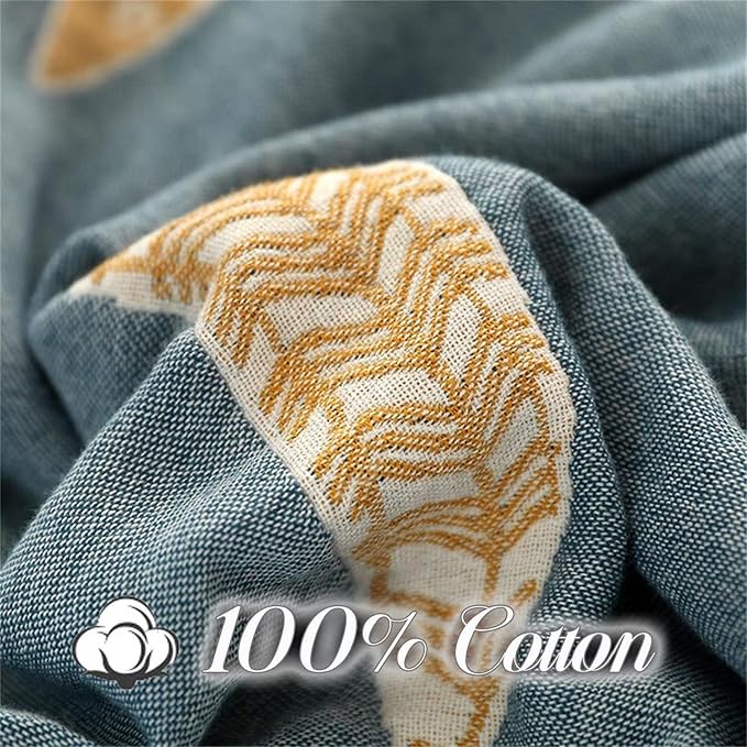 MSGKV Boho Throw Blanket 100% Cotton Woven Blanket for Couch Sofa Bed Double Sided Knit Throw Reversible Summer Blanket 80''Wx 90''L