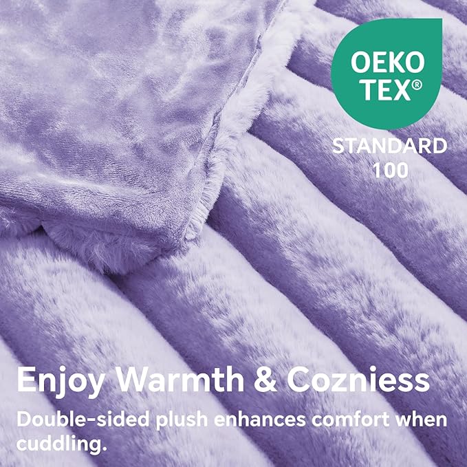 BEDELITE Faux Fur Throw Blanket for Couch, Soft and Cozy Luxurious 3D Striped Fluffy Blanket, 770GSM Thick Warm Plush Fuzzy Faux Rabbit Fur Blanket for Women Gift (Lavender, 60"x 80")