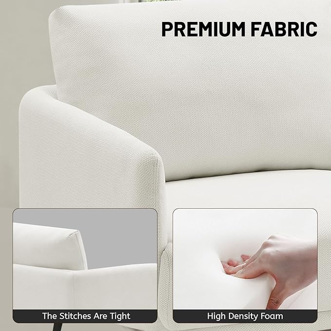 Oversized Accent Chair Set of 2 for Living Room Chairs Reading Arm Chair Comfy Modern Single Sofa Side Chairs with Metal Legs & Soft Cushion for Bedroom, Balcony,Waiting Room (Polyester, Pearl White)