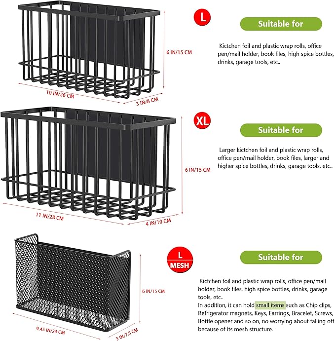 Magnetic Basket Fridge Lint Bin Dryer Ball Holder Laundry Room Organization Home Storage for Class Office School (Mesh,(1-Pack) Black/L)